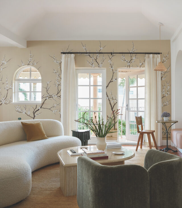 The relaxing, botanical-themed living room.
